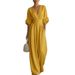 Elegant V-Neck High-Waisted Wide-Leg Jumpsuit For Women, Tummy Control Summer Knitted Romper With 3/4 Sleeves_ecoleips.com