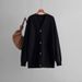 V-neck Knitted Cardigan Autumn Winter Solid Color Loose Mid-length Sweater Coat Top For Women_ecoleips.com