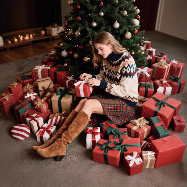 Festive Contrast Color Christmas Sweater For Women – Cozy Knit Pullover With Holiday Cheer (XS-XL, Apricot/Navy Blue)_ecoleips.com