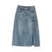 New Mid-Length Slimming Side Slit Denim 2025 Summer Thin High-Waisted Half Skirt_ecoleips.com