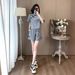 Women's Chinese Style Casual Sports Suit Short Sleeved Two Piece Set Gray Fashionable Summer 2024_ecoleips.com