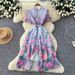Women's French Style Retro Lace Print Dress Elegant Classy Hollow Out High Waisted A-Line Long Skirt_ecoleips.com