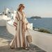 Women's 3D Striped Beach Cover-Up Dress Lightweight Summer Vacation Long Robe Loose Fit Boho Chic Swimwear with Belt_ecoleips.com
