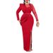 's New 2024 Spring Solid Color Round-neck Pleated Mesh Splicing Long-sleeve European And American Plus-size_ecoleips.com