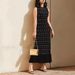 SD Women's French Style Heavy Duty Studded Round Neck Sleeveless Black Knit Long Dress Spring Summer Wear_ecoleips.com