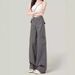 2024 Women's Retro High-Waisted Straight-Leg Cargo Pants Cement Gray American Style Wide Leg Curvy Elegant New_ecoleips.com