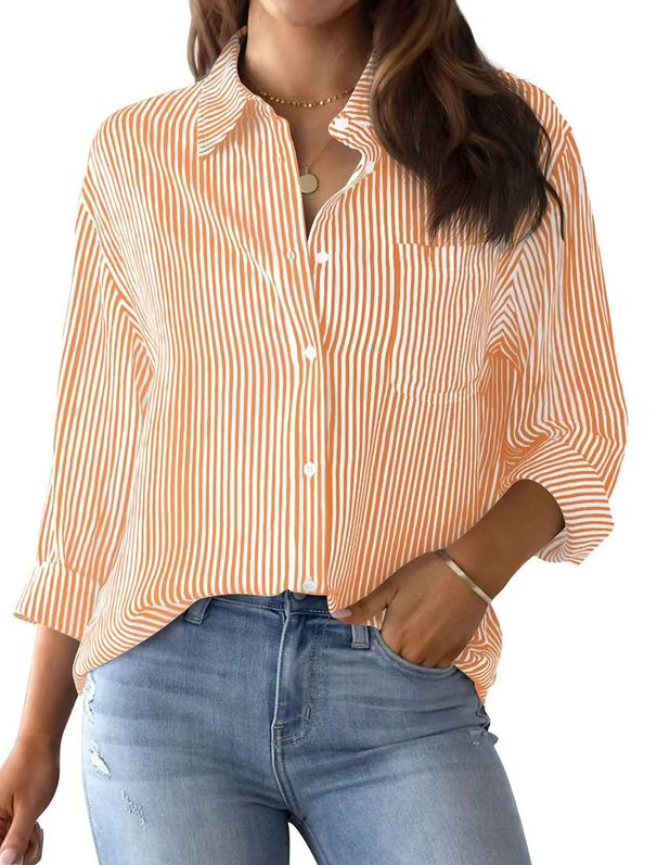 Women's Clothing New Printed Striped Cardigan Tops Casual Fashion Long Sleeved Shirt_ecoleips.com