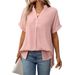 2025 Summer New Women's V-neck Short Sleeve Striped Loose Plaid Shirt_ecoleips.com