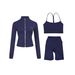 Women's 3-Piece Slim-Fit Workout Set – Cropped Stand Collar Jacket + Y-Back Tank + 5" Shorts – Seamless Gym Yoga Athleisure Outfit_ecoleips.com