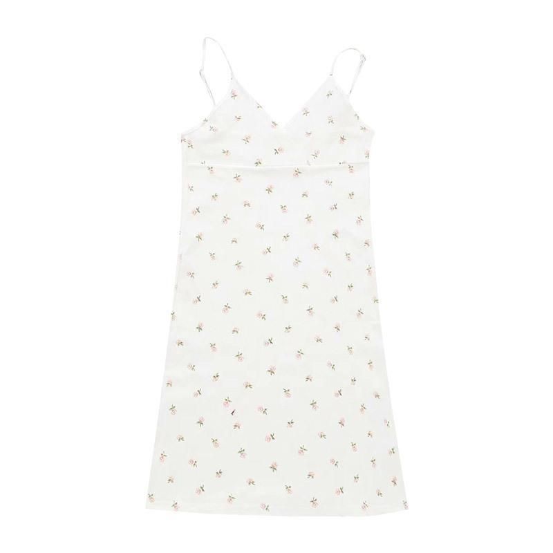 European And American Pure Desire Retro Printed V-neck Dress Women, Summer 2026 New Floral Camisole Dress, Women's_ecoleips.com