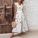 European And American Style Ruffled V-Neck Cross-Border Trade New High-Waisted Slit Printed Long Dress_ecoleips.com