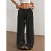 New Fashionable Wide Leg Trousers For Women Elastic Waist Casual Solid Color_ecoleips.com