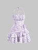 European And American Style Halter Neck Lace-up Sexy Floral Ruffle Waist-cinching Dress With Straps For Women_ecoleips.com
