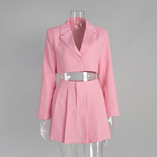 Cross-Border Short European And American 2025 Spring Summer Y2K Right Shoulder Lapel Small + Mini Skirt Suit Set_ecoleips.com