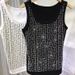 Women's Clothing Plus Size Rhinestone Vest Heavy Duty European Style Geometric Letter Print Slimming Black Inner Layer Top For Autumn And Summer_ecoleips.com