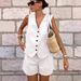 Women's Linen Vest & Shorts Set – Breathable Workwear-Inspired Two-Piece Outfit (Xs-L, 12 Colors)_ecoleips.com