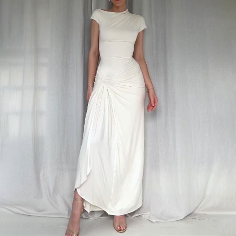 Women's sexy waist twisted slit short sleeve dress_ecoleips.com