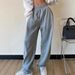 Women's High-Waisted Lounge Pants Loose Fit Casual Sweatpants Elastic Waist Soft Polyester Streetwear Essentials Light Grey S-2XL_ecoleips.com