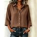 Women's Solid Color Casual Loose Shirt Spring Autumn European American Style Single Breasted Linen Top Nine Sleeve_ecoleips.com