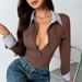 K New Commuting Sweet And Light Mature Style Fake Two-piece Striped Shirt Collar Long Sleeved Slim Fit Jumpsuit_ecoleips.com
