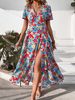 Bohemian Floral Printed V-neck Split Women Dress_ecoleips.com