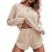 Summer Women's Long Sleeve Top And Shorts Set Casual Home Wear Sports Outfit_ecoleips.com