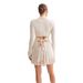 Women's Clothing Autumn New Bow Tie Ruffle Knitted Skirt Pearl Button Long Sleeves_ecoleips.com
