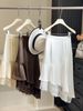 Elegant Satin Finish Midi Skirt for Women with Lace Trim Irregular Hem 2026 Spring Summer New Style_ecoleips.com