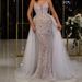 Two Piece Wedding Dress With Deep V Neckline, Handmade Lace Bridal Gown With Detachable Train, Sexy And Elegant Evening Style_ecoleips.com