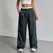 Women's Clothing Spring And Autumn New Fashion Drawstring High Waist Drape Casual Wide Leg Trousers_ecoleips.com
