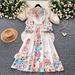 Vintage Floral Print Wrap Dress With V-Neck, Belted Waist, And Flowy Long Skirt – Elegant Style For Spring & Summer_ecoleips.com