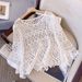 Unique Temperament Design Crochet Hollow Knitted Sweater For Women Early Autumn Plus Size Outerwear Flared Sleeve Blouse_ecoleips.com