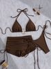 Women's Retro Solid Color Bikini Swimwear Set - Adjustable Ties, Comfortable Fit For Swimming & Beach_ecoleips.com