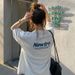 Summer College Style Round Neck Mid-Length Letter Printed Loose Short Sleeve T-Shirt Women's Top Wholesale_ecoleips.com