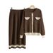 Women's Knitted Cardigan & Midi Skirt Set – Elegant Contrast-Color Outfit For Work & Weekend (One Size, 4 Colors)_ecoleips.com