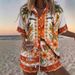 Women's Vacation Style Short Sleeve Shirt & Shorts Set, Floral Print Linen-Look Polyester Outfit For Summer_ecoleips.com
