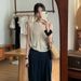 ZOEVA Ice Silk Apricot Color Cross Knit Sweater Women's Summer Camisole Women's Design Sense Open-back Foreign Style Slimming Sleeveless Top_ecoleips.com