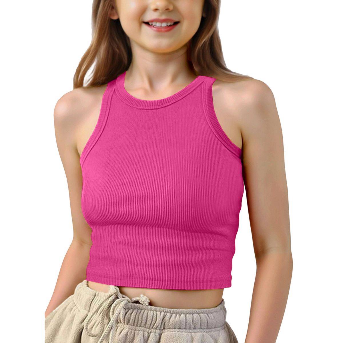 Women's Clothing Short Sleeveless Ribbed T-Shirt Vest For Children Solid Color American Style Spring Summer Top_ecoleips.com
