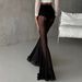 Sheer Mesh Bell Bottom Pants - Stretchy High-Waisted Flared Trousers With Cutout Detail For Women, Sexy Fashion Fit_ecoleips.com