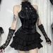 Women's Gothic Pleated Rose Suspender Top Streetwear Versatile Spiderweb Bow Tie Autumn New Style XS24216_ecoleips.com