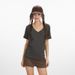 Women's Slim-Fit V-Neck Basic Tee Stretch Cotton Top Versatile Casual Style_ecoleips.com