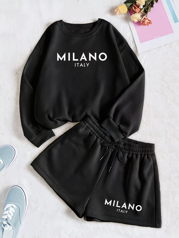 Men's Casual Letter Print Hoodie & Shorts Set - Soft Polyester Lounge Wear For Fall & Winter (Black, Beige, S-Xxl)_ecoleips.com
