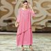 Ba3042: Chrysanthemum Pink Hand-Stitched Diamond-Chained Chiffon Long Dress With Loose Skirt And Abaya Style Design_ecoleips.com