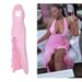 Women's Clothing Flower Decoration Sexy Solid Color Slim High Waist Halter Neck Strap Backless Dress_ecoleips.com