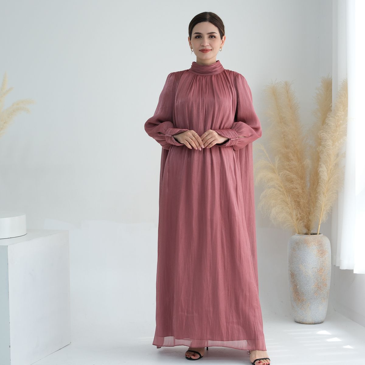 Modest Abaya Dress Exquisite Solid Color Lace Dress For Muslim Women Fashionable Polyester Dress For Middle East_ecoleips.com