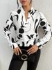 K Women's New Casual Long Sleeved Shirt With Geometric Print V-neck Shirt_ecoleips.com