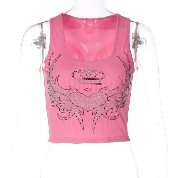 European And American Style Women's Clothing 2025 Summer New Fashion Hot Girl Rhinestone U-neck Slim-fit Long-sleeve Top_ecoleips.com
