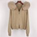 Women's Clothing Zipper Real Fox Fur Collar Hooded Cardigan Tops Jacket Women High End Spring And Autumn_ecoleips.com