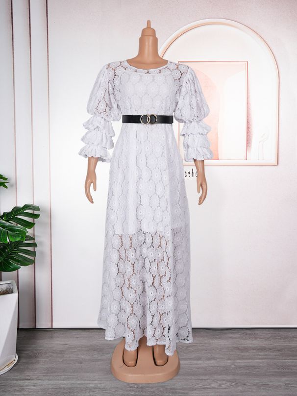 Women's Clothing Robes Plus Size Women's Clothing Round Neck Lace Dress_ecoleips.com