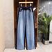 Women’s Clothing Brand High Street Heavy Stitching Elastic Waist Raw Edge Denim Sweatpants Women Autumn 2024 New Casual Wide Leg Pants_ecoleips.com